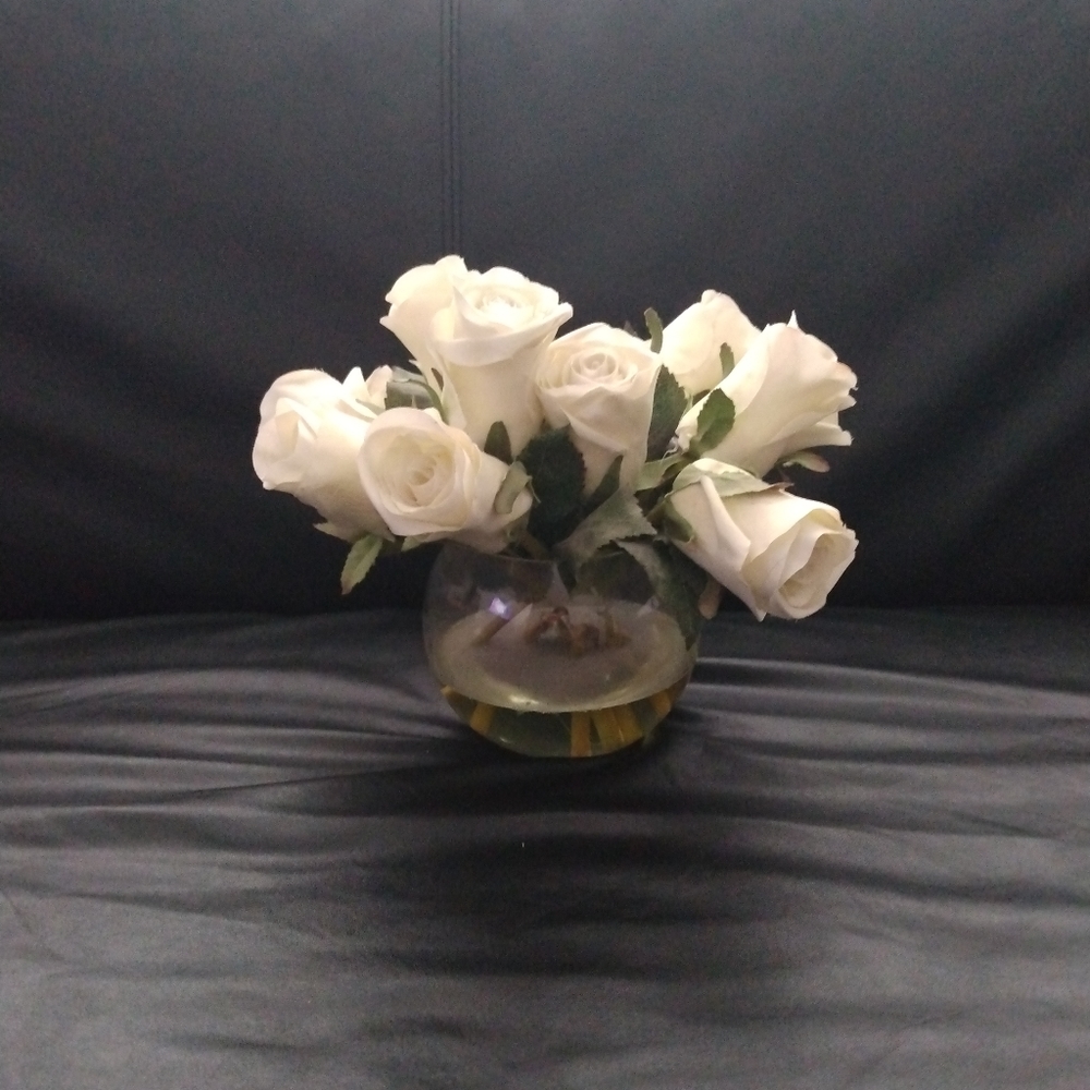Beautiful, Faux, White Roses in Glass Vase
